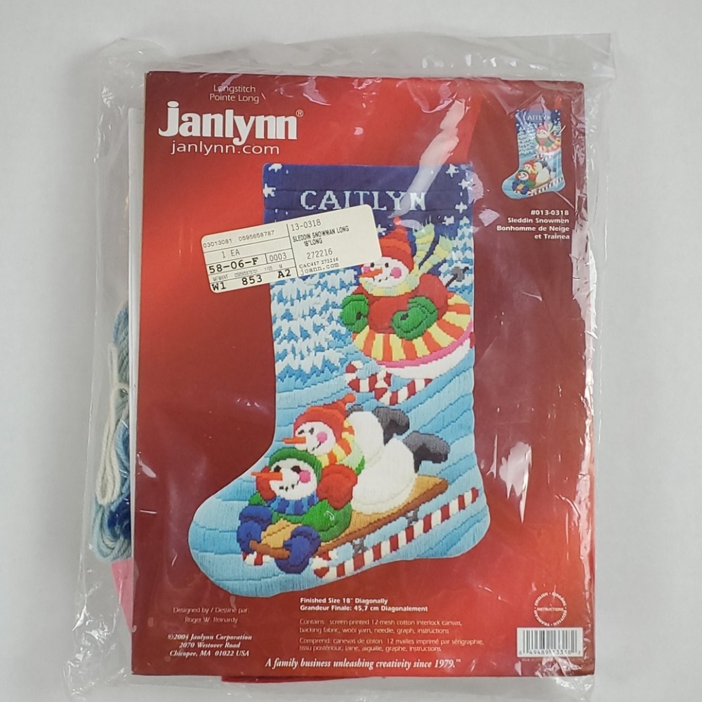 Vintage Janlynn cross stitch Stockin Steddin Snowmen New Craft